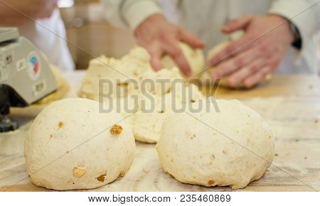 Preparing And Weighing Dough In A Large Bakery.