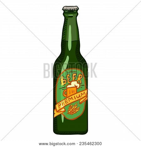 Vector Single Glass Bottle Of Premium Beer