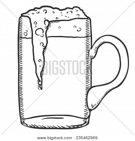 Vector Sketch Glass Of Beer With Foam