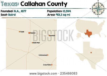 Detailed Map Of Callahan County In Texas, Usa.