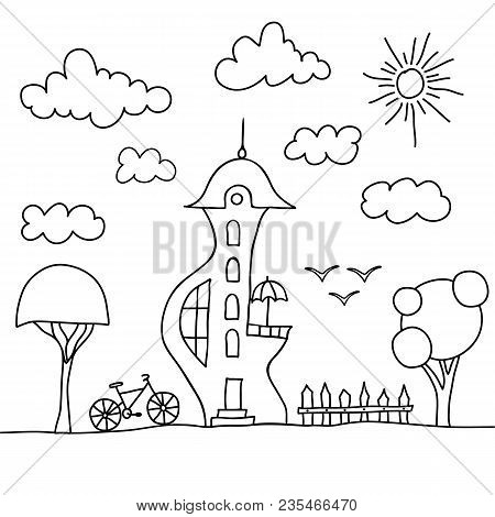 Linear Vector House. Doodle. Vector.