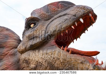 Side View Dinosaur Mouth With Big Teech Close Up