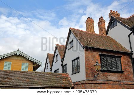 Rochester, Uk - March 23, 2018: Historic Eastgate House On High Street With Charles Dickens Swiss Ch