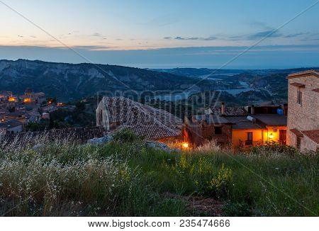 Sunrise Old Medieval Stilo Famos Calabria Village View, Southern Italy.