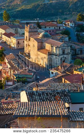 Sunrise Old Medieval Stilo Famos Calabria Village View, Southern Italy.