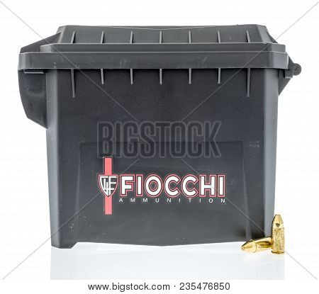 Winneconne, Wi -  30 March 2018: A Canister Of Fiocchi Ammunition On An Isolated Background.