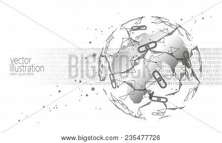 Global International Blockchain Cryptocurrency. Planet Space Low Poly Modern Future Technology Finan