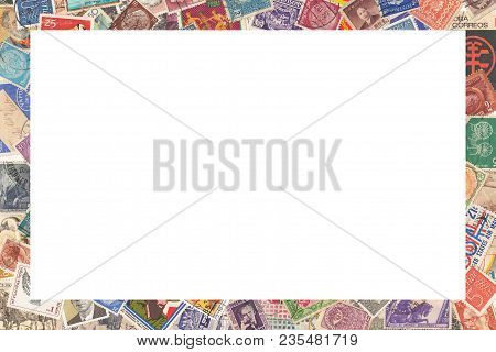 Old Postage Stamps From Different Countries, About 1870s - 1960s, Frame