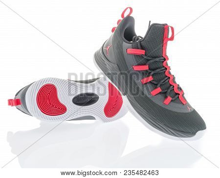 Winneconne, Wi -  8 April 2018: A Pair Of Michael Jordon Nike Shoes On An Isolated Background.