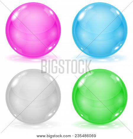 Glass Balls. Set Of 3d Shiny Sheres Isolated On White Background. Vector Illustration