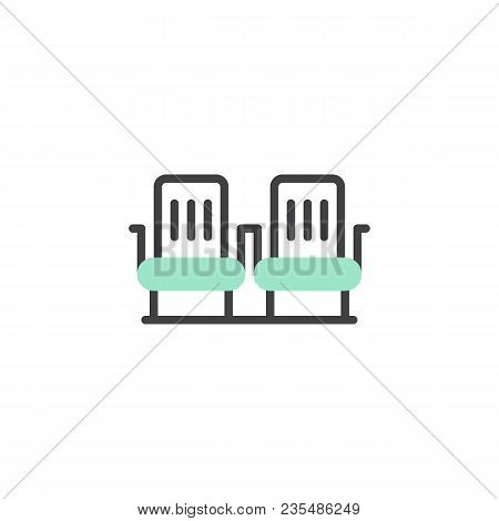 Airplane Seats Icon Vector, Linear Flat Sign, Bicolor Pictogram, Green And Gray Colors. Two Rows Sea