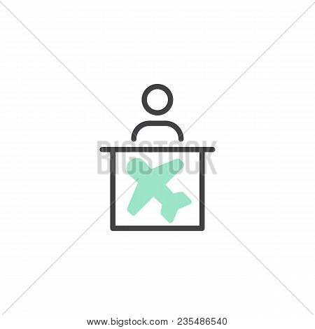 Airport Help Desk Icon Vector, Linear Flat Sign, Bicolor Pictogram, Green And Gray Colors. Airline I
