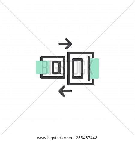 Safety Belt Icon Vector, Linear Flat Sign, Bicolor Pictogram, Green And Gray Colors. Seat Belt Symbo