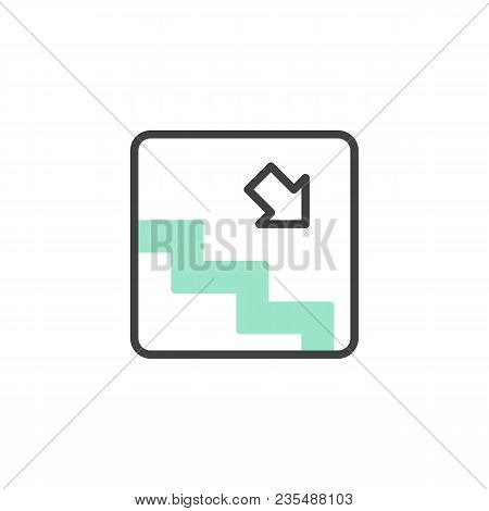 Subway Stairs Arrow Icon Vector, Flat Sign, Bicolor Pictogram, Green And Gray Colors. Stairs Down Sy