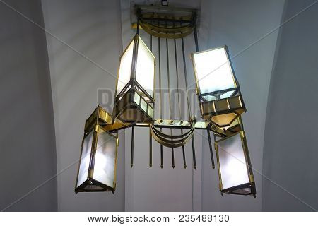 Fragment Of The Interior Of The Metro Station Ligovsky Prospect In St. Petersburg, Metal Lamp