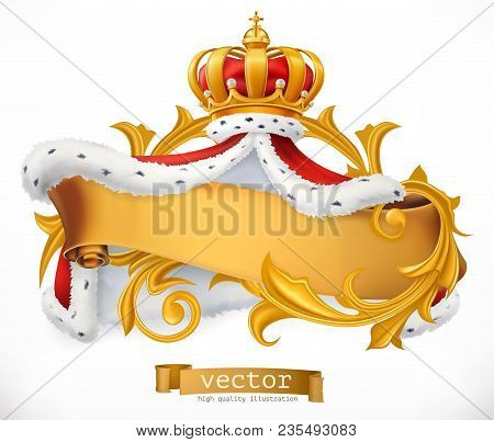 Crown And Mantle Of The King. 3d Vector Icon