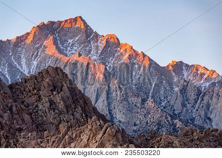 Lone Pine Peak View On Sunrise At Alabama Hills, Eastern Sierra Nevada Mountains, Lone Pine, Califor