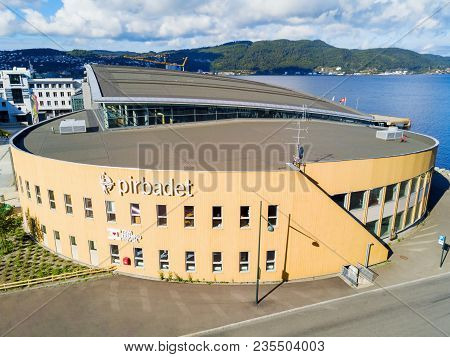 Trondheim, Norway - August 03, 2017: Pirbadet Waterpark Is A Largest Indoor Swimming Pool In Norway,