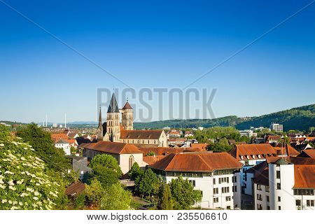 Cityscape Of Esslingen With Saint Dionysius Church Against Blue Sky, Germany, Europe