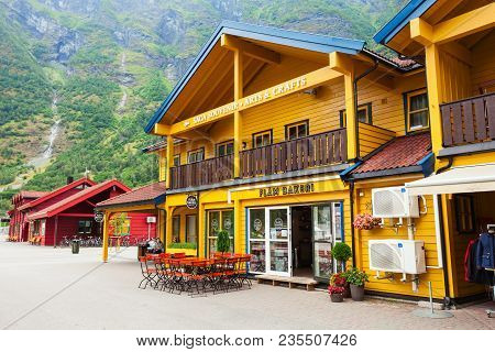 Flam, Norway - July 26, 2017: Souvenir Store At The Centre Of Flam Village. Flam Is A Village At The