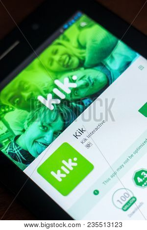 Ryazan, Russia - March 21, 2018 - Kik Mobile App On The Display Of Tablet Pc