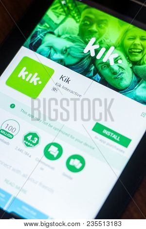 Ryazan, Russia - March 21, 2018 - Kik Mobile App On The Display Of Tablet Pc