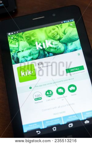 Ryazan, Russia - March 21, 2018 - Kik Mobile App On The Display Of Tablet Pc