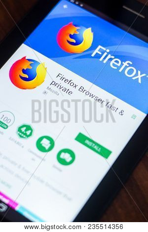 Ryazan, Russia - March 21, 2018 - Mozilla Firefox Browser Mobile App On The Display Of Tablet Pc