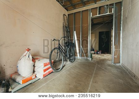 Retro Bicycle And Electric Wires And Materials, For Repairs And Tools, Paper Sacks Of Putty For Remo