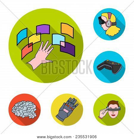 A Virtual Reality Flat Icons In Set Collection For Design. Modern Technology And Equipment Vector Sy