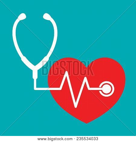 Stethoscope With A Heart Beat Flat Icon, Stethoscope Design Icon, Vector Illustration.