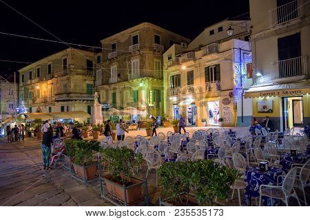 Tropea, Italy - September 06, 2016: People Visit Illuminated Tropea Old Town In Summer Night