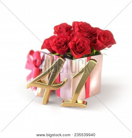 Birthday Concept With Red Roses In Gift Isolated On White Background. 3d Render - Forty-first Birthd