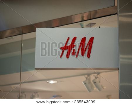 San Francisco, Ca - April 8, 2018: H&m Sign Hanging Outside Of Retail Location. Hennes & Mauritz Ab 