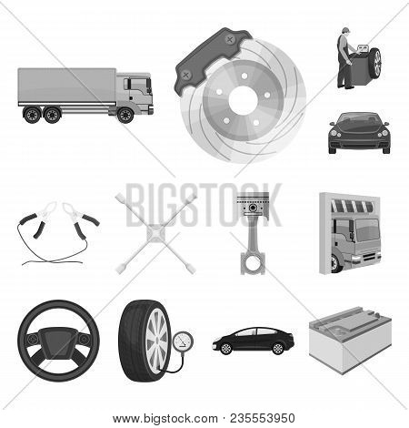 Car, Lift, Pump And Other Equipment Monochrome Icons In Set Collection For Design. Car Maintenance S