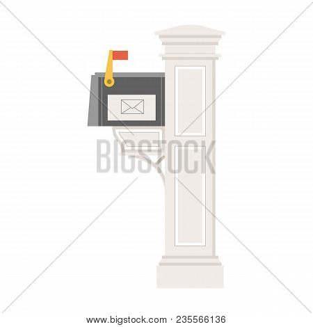 Retro Letter Box With Envelope Symbol And Flag Vector Illustration. Vintage Mailbox Icon. Classic Ro