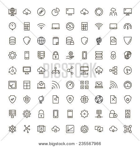 Databse Icon Set. Collection Of High Quality Outline Server Pictograms In Modern Flat Style. Black I