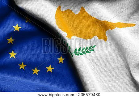 Fabric Flags Of The Cyprus And The European Union.