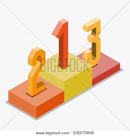 1 2 3 Podium Isometric Style, Competition Concept, Vector Eps 10