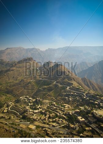 Aerial View To Hajjah City And Haraz Mountain In Yemen