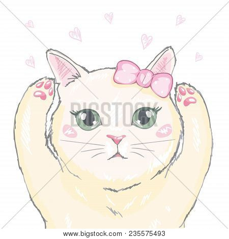 Cute Cat Vector.t-shirt Print.love Cards.valentine S Day.animal Print.children Illustration For Scho