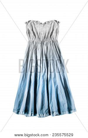 White And Blue Flared Strapless Dress On White Background