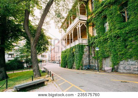 Helsinki, Finland. Wall Of House With Covered Green Ivy.