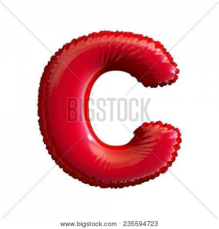 Red letter C made of inflatable balloon isolated on white background. 3d rendering