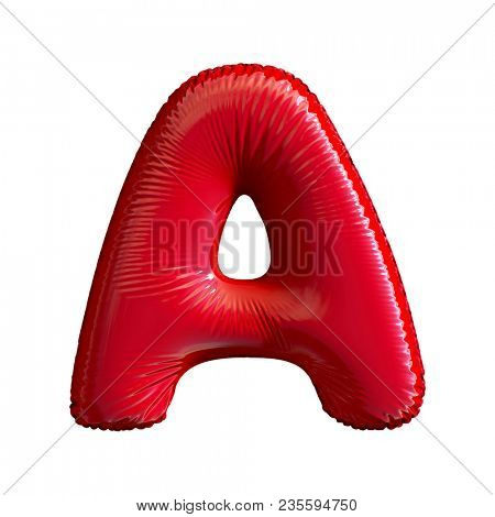 Red letter A made of inflatable balloon isolated on white background. 3d rendering