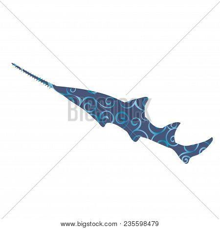 Sawfish Fish Spiral Pattern Color Silhouette Aquatic Animal. Vector Illustrator.