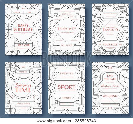 Abstract Vector Brochure Cards Set. Outline Art Template Of Flyear, Magazines, Posters, Book Cover, 