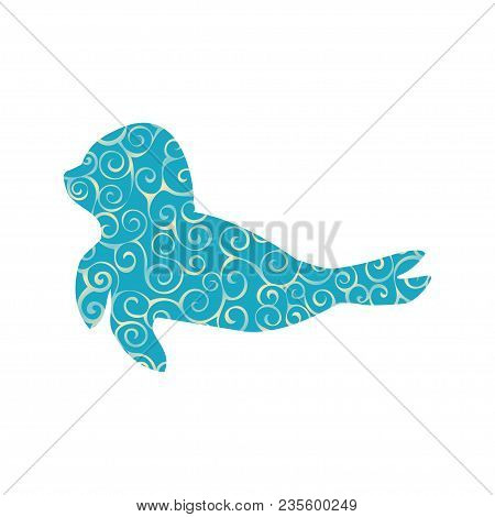 Sea Calf Nautical Spiral Pattern Color Silhouette Animal. Vector Illustrator.