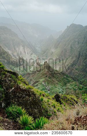 Breathtaking Panorama Of Deep Lush Ribeira Surrounded By Towering Peaks. Verdant Xo-xo Valley On San