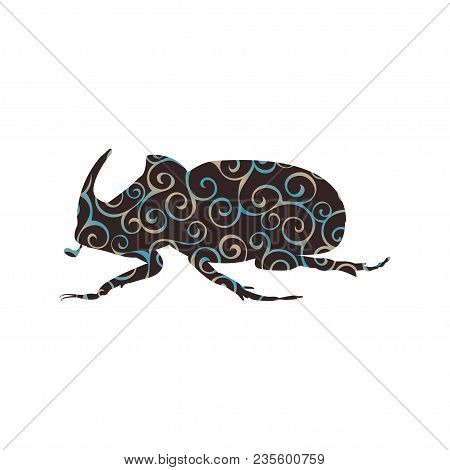 Rhinoceros Beetle Insect Spiral Pattern Color Silhouette Animal. Vector Illustrator.